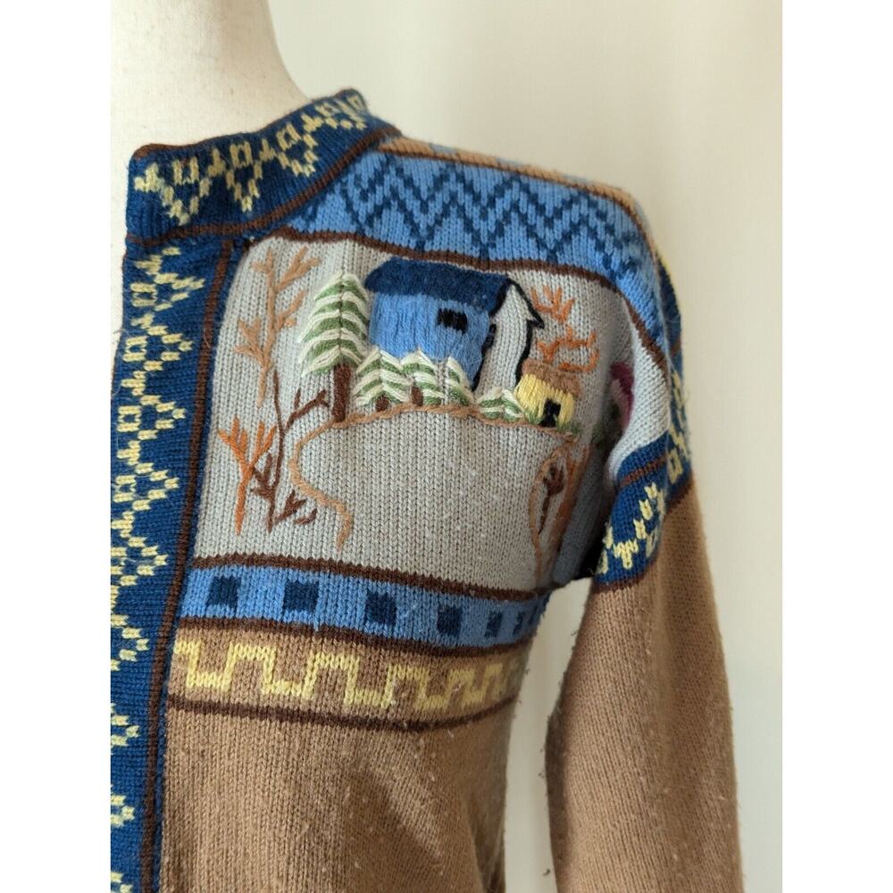 Vintage 1980s Knit Cardigan Sweater Sm Brown Open Front Wrap Belted Cottagecore - Picture 3 of 13